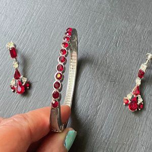 2 ITEMS RARE Bogoff signed Australian Crystal earrings &  silver tone bracelet